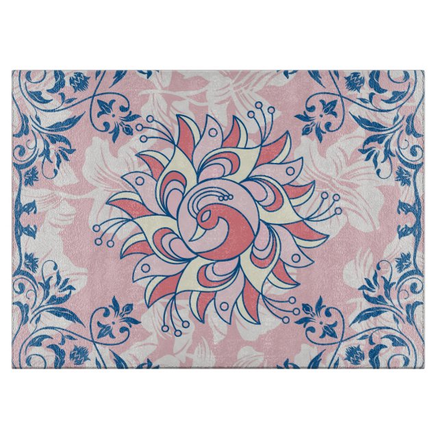 Rangoli Floral Artwork, Blue Bright Life Cutting Board (Front)
