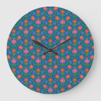 Rangoli Flowers Polka Dot Blue Round Wall Clock