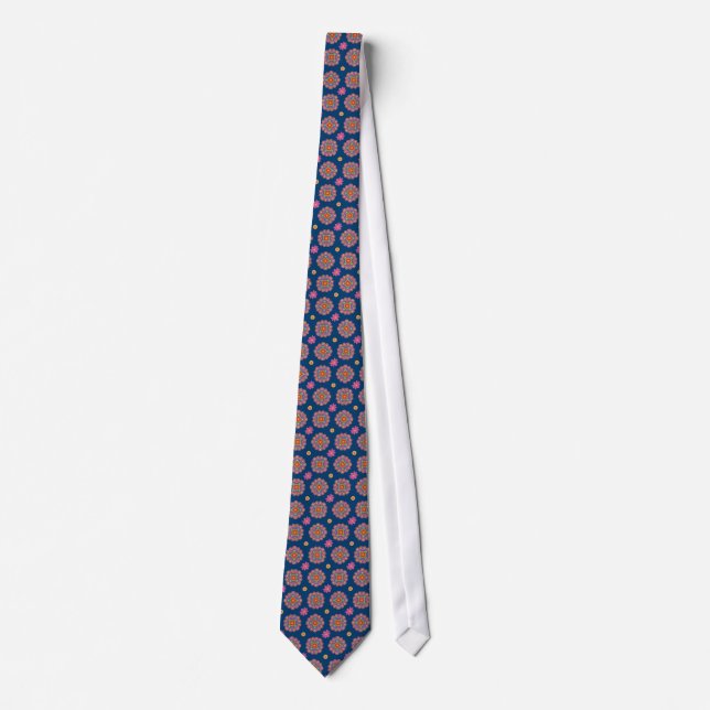 Rangoli Flowers, Polka Dots, Blue, Unisex Necktie (Front)