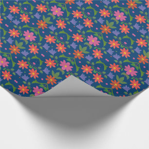 Rangoli Flowers, Polka Dots on Blue Wrapping Paper