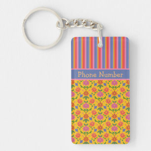 Rangoli Flowers, Stripes Keychain to Personalise