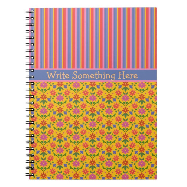Rangoli Flowers, Stripes Notebook to Personalise (Front)