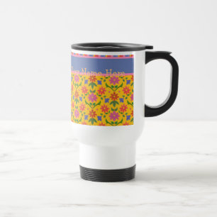 Rangoli Flowers, Yellow Travel Mug to Personalize