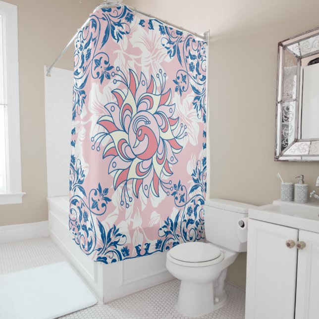 Rangoli Spring Flowers, Pink Bright Life Shower Curtain (In Situ)