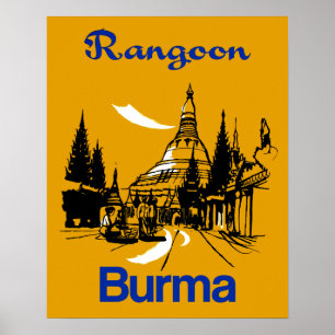 Rangoon, Burma travel poster