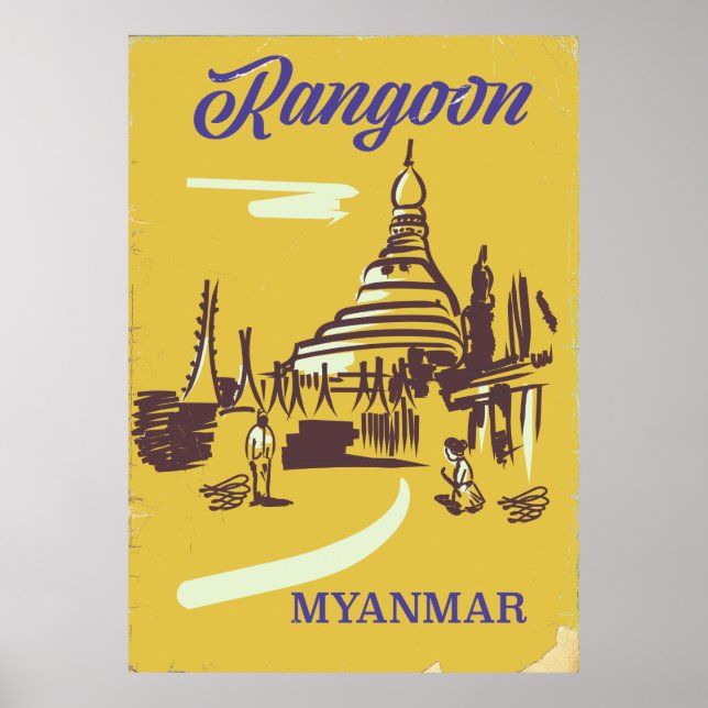 Rangoon Myanmar vintage travel poster (Front)