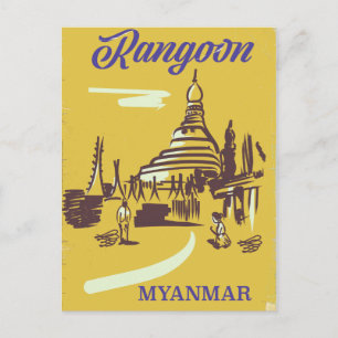 Rangoon Myanmar vintage travel poster Postcard