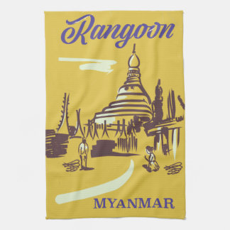 Rangoon Myanmar vintage travel poster Tea Towel