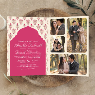 Rani Pink Cream Ikat All in One Indian Wedding Invitation