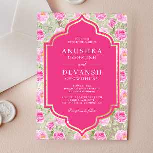 Rani Pink Floral Pattern Indian Wedding Acrylic Invitations