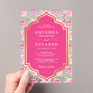 Rani Pink Floral Pattern Indian Wedding Acrylic Invitations