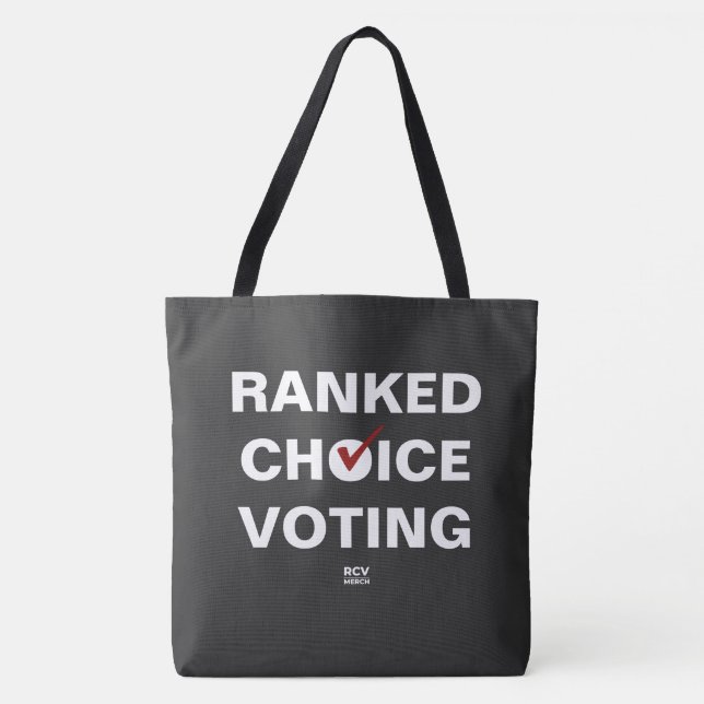 Ranked Choice Voting with checkmark on black Tote Bag (Front)