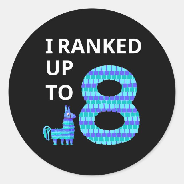 Ranked Up To 8 Birthday Video Game Llama Piñata Bi Classic Round Sticker (Front)