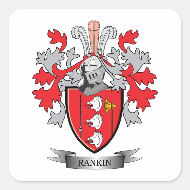 Rankin Family Crest Coat of Arms Square Sticker (Front)