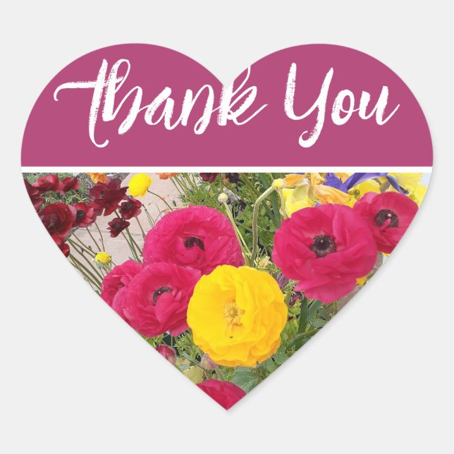 Rannunculus Flower Red floral Thank You Heart Sticker (Front)