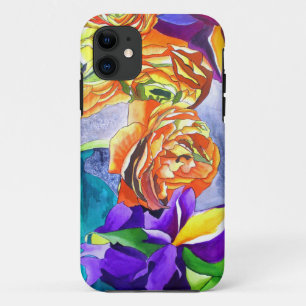 Ranunculus and Iris watercolour art iPhone 11 Case