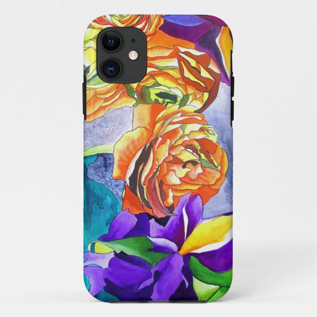 Ranunculus and Iris watercolour art Case-Mate iPhone Case (Back)