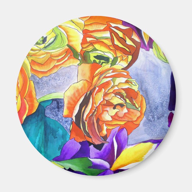 Ranunculus and Iris watercolour art Magnet (Front)