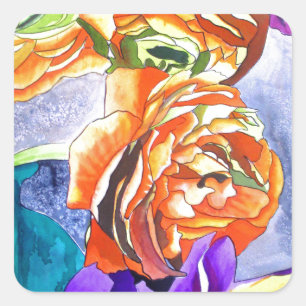 Ranunculus and Iris watercolour art Square Sticker