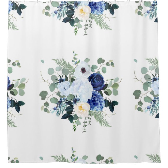 Ranunculus Anemone Hydrangea Rose White background Shower Curtain (Front)