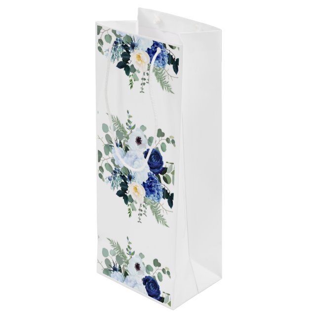 Ranunculus Anemone Hydrangea Rose White background Wine Gift Bag (Back Angled)