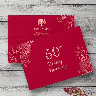 Ranunculus Chinese Wedding Anniversary Invitation Envelope