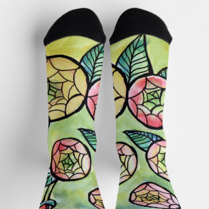 Ranunculus Flower Illustration Cute Pink Flowers Socks