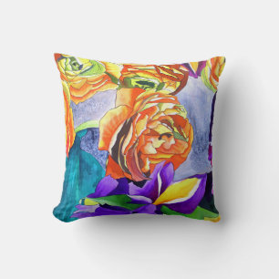 Ranunculus Flower original watercolour art Cushion