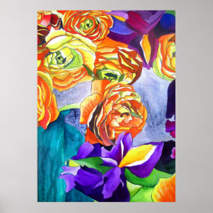 Ranunculus Flower original watercolour art Poster