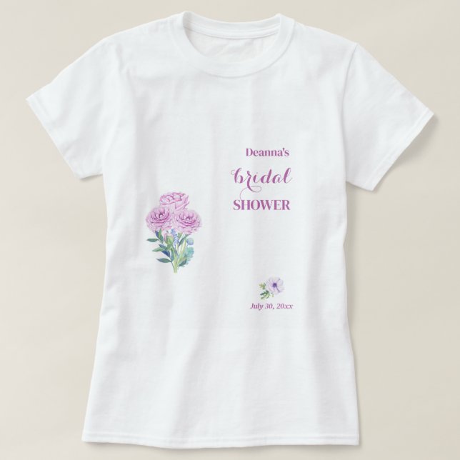 Ranunculus Fully Customisable Bridal Shower  T-Shirt (Design Front)