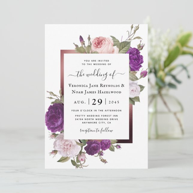Ranunculus Gold Frame Florals Invitation (Standing Front)