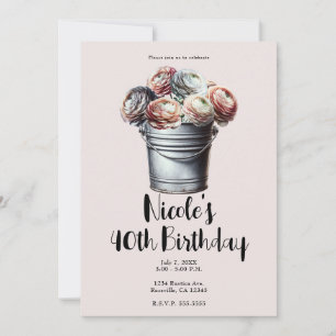 Ranunculus in Tin Pail Rustic Glam Pink Birthday Invitation
