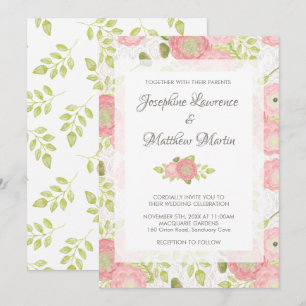 Ranunculus & Lace Peach Floral Wedding Invitations