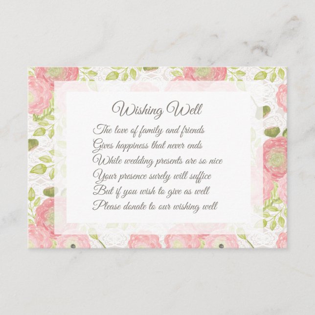 Ranunculus & Lace Peach Wedding Wishing Well Cards (Front)