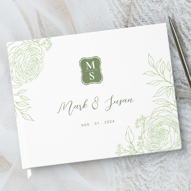 Ranunculus Line Art Monogram Wedding  Guest Book (Creator Uploaded)