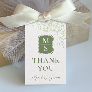 Ranunculus Line Art Wedding Tag (Green)