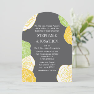 Ranunculus Rose Green Yellow Grey Die Cut Wedding Invitation