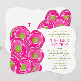 Ranunculus Rose Lime Fuchsia Modern Wedding Invite