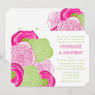 Ranunculus Rose Lime Fuchsia Modern Wedding Invite