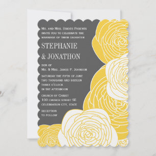 Ranunculus Rose Lime Yellow Grey Modern Wedding Invitation