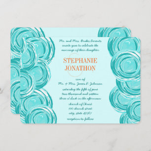 Ranunculus Rose Mint Coral Modern Wedding Invite