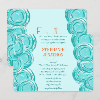 Ranunculus Rose Mint Coral Modern Wedding Invite