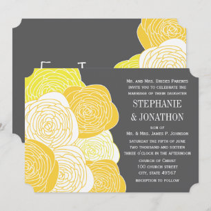 Ranunculus Rose Yellow and Grey Modern Wedding Invitation