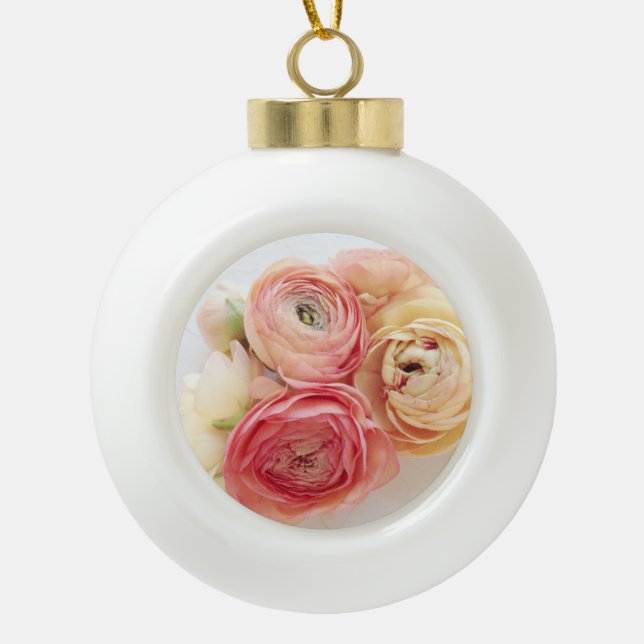 ranunculus warm colours ceramic ornament (Front)