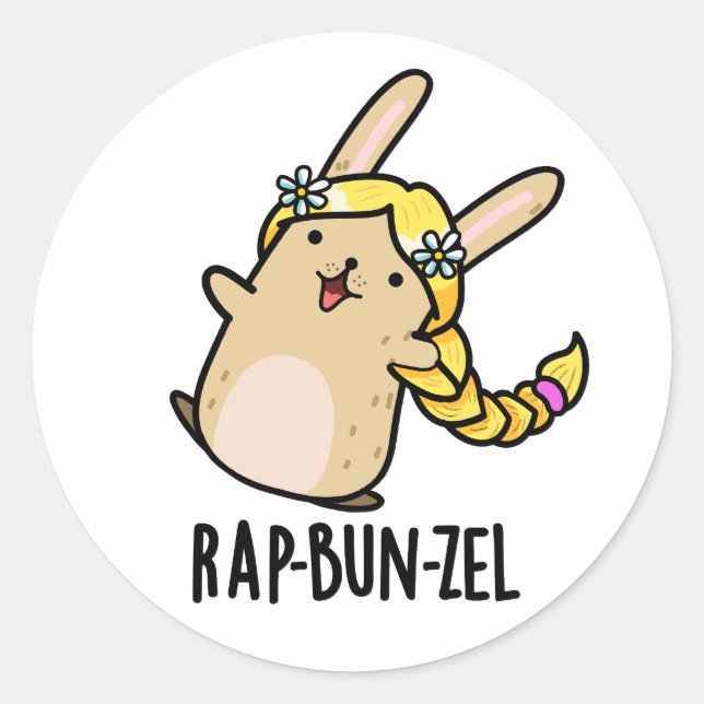 Rap-bun-zel Funny Bunny Pun   Classic Round Sticker (Front)