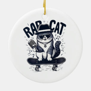 Rap Cat Harmony Ceramic Tree Decoration