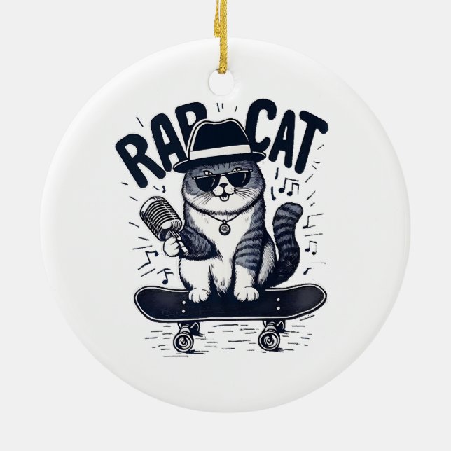Rap Cat Harmony Ceramic Tree Decoration (Back)