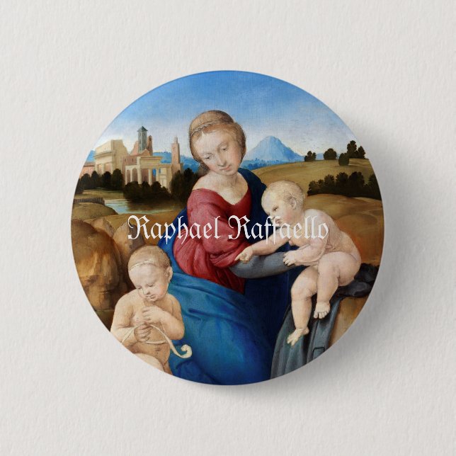 Raphael Raffaello Madonna and Child Infant Saint 6 Cm Round Badge (Front)