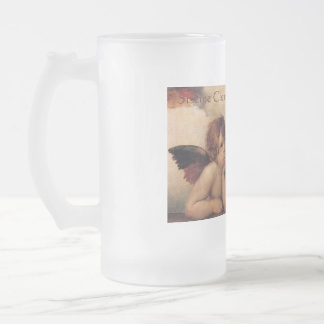 Raphael,Sistine Cherub Frosted Glass Beer Mug (Left)