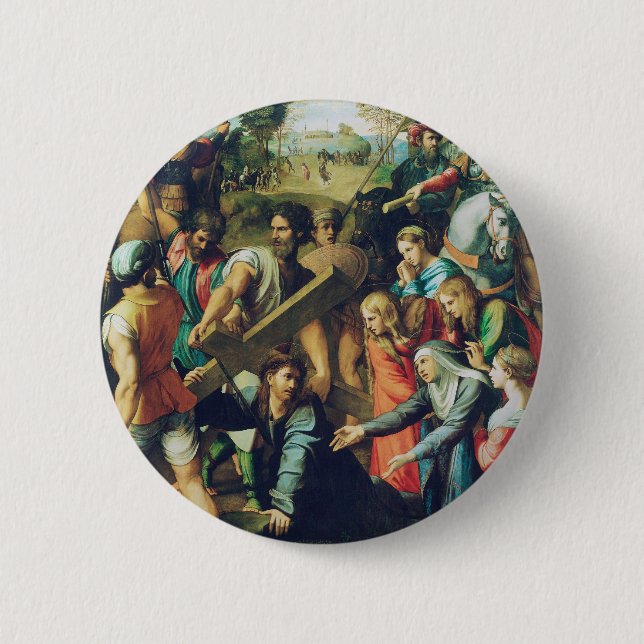 Raphael Spasimo Christ Falling Under Cross Art 6 Cm Round Badge (Front)